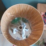 Wooden lamp and lampshade in vintage raffia