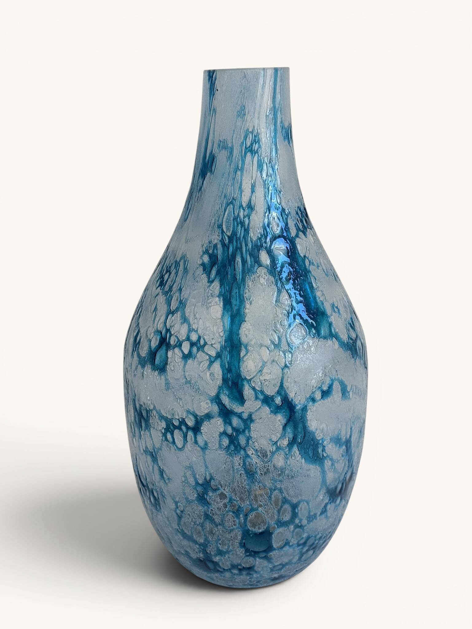 Brutalist Blue and White Reactive Art Glass Vase, Europe, 1970s