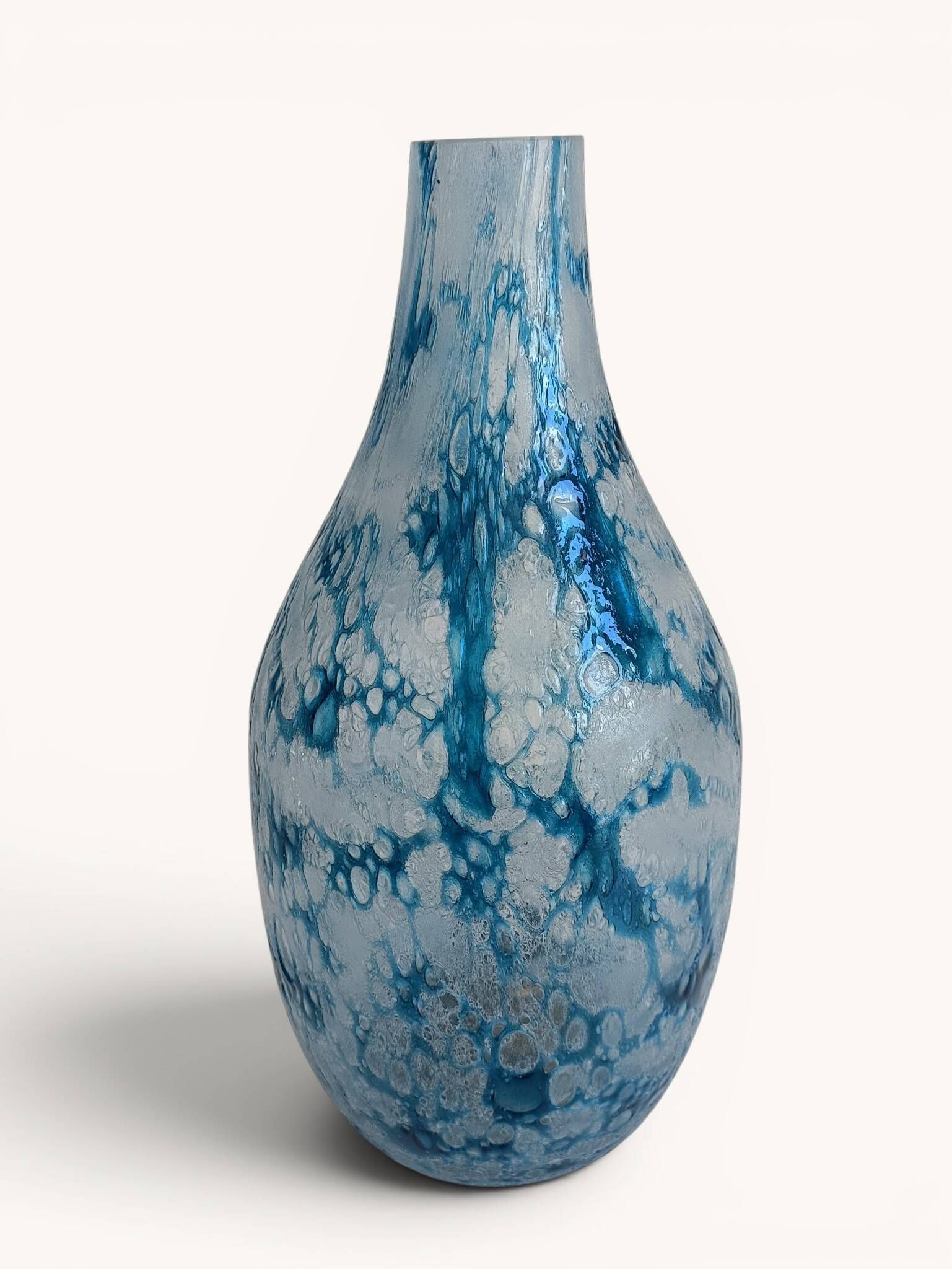Brutalist Blue and White Reactive Art Glass Vase, Europe, 1970s