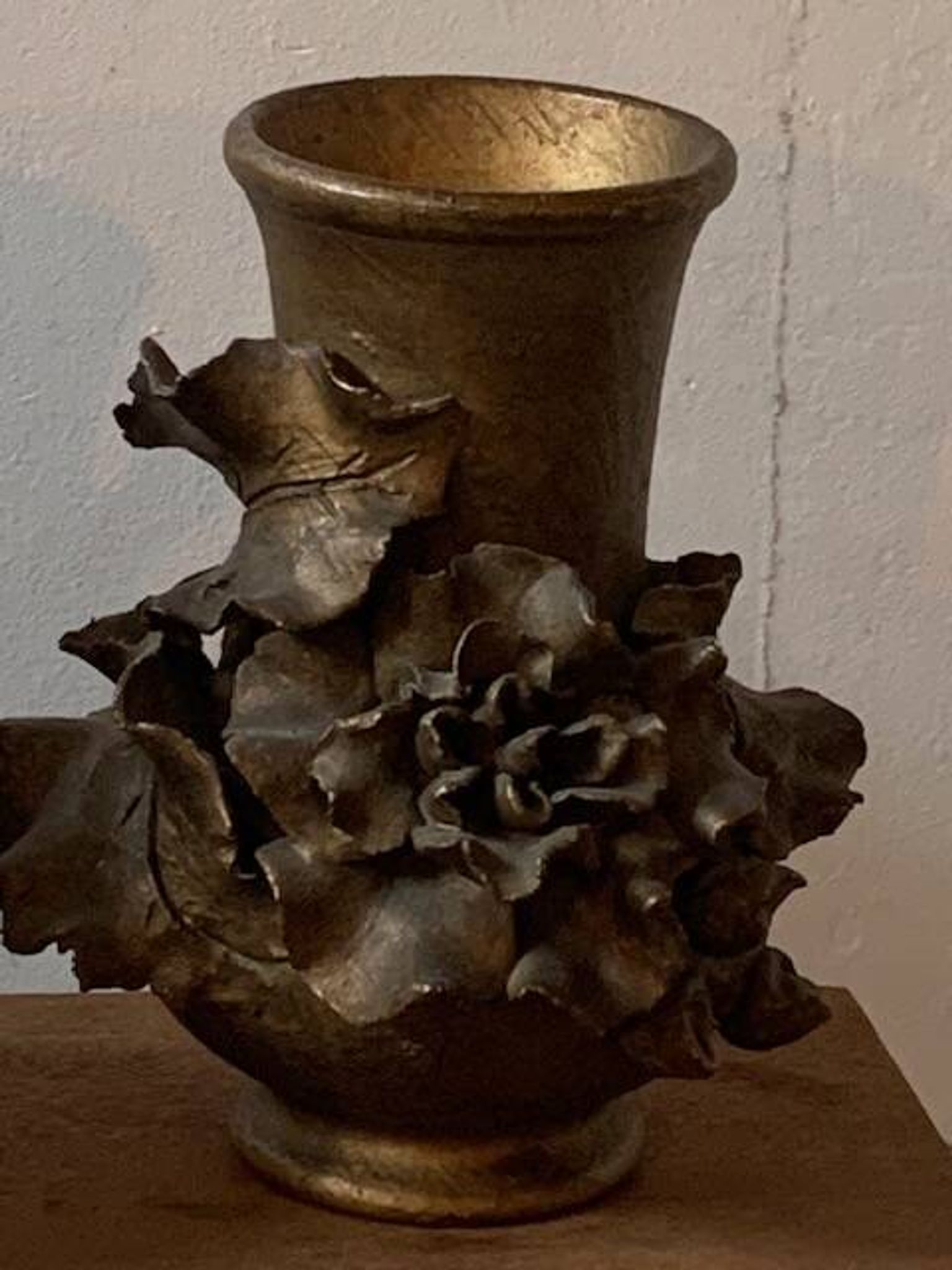 Pair of slip vases, ceramic with golden patina, signed Édouard Gilles.