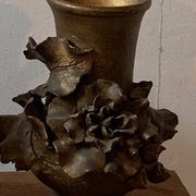 Pair of slip vases, ceramic with golden patina, signed Édouard Gilles.