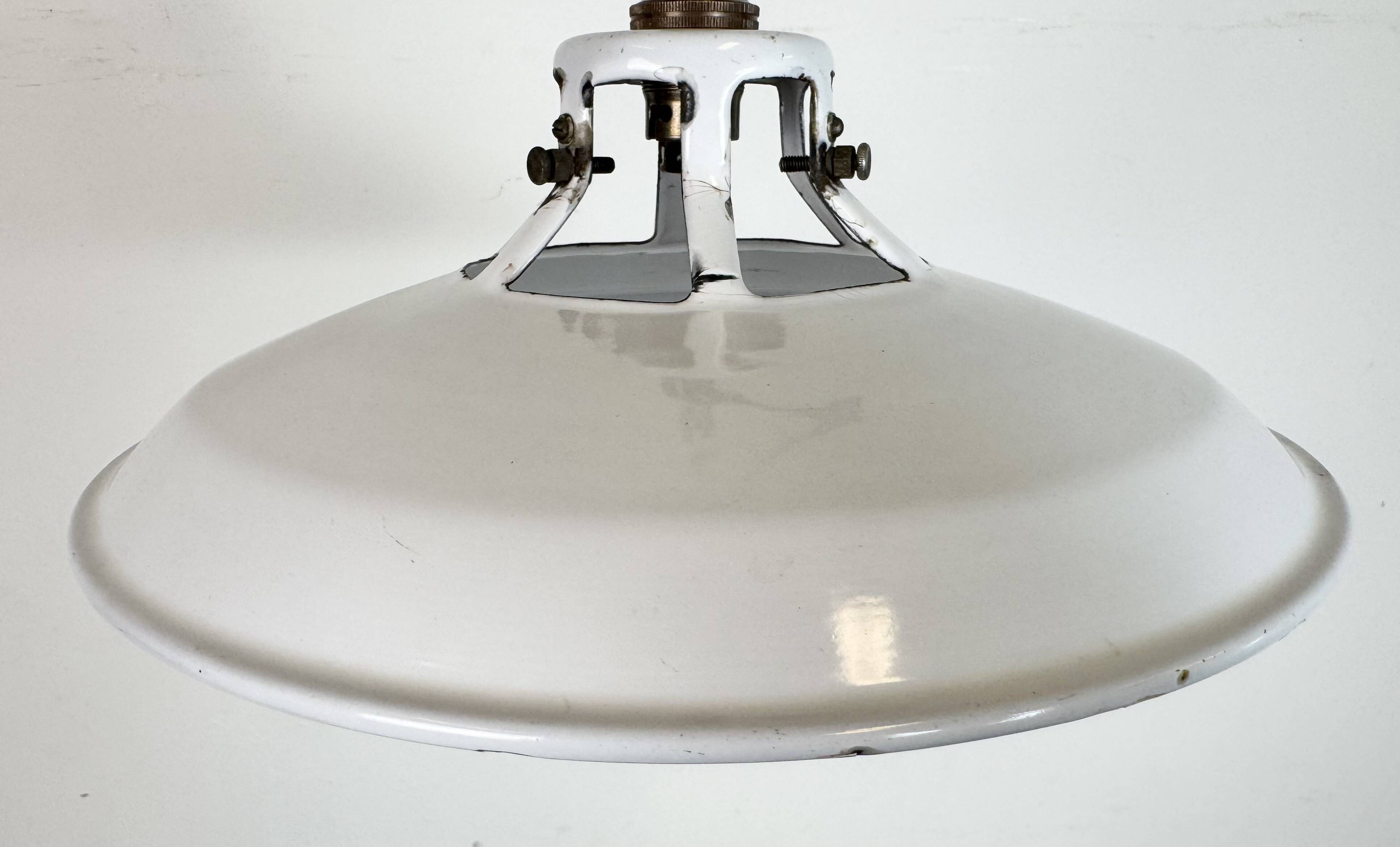 Industrial White Enamel Factory Pendant Lamp, 1960s