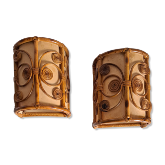 Paire d'appliques en bambou