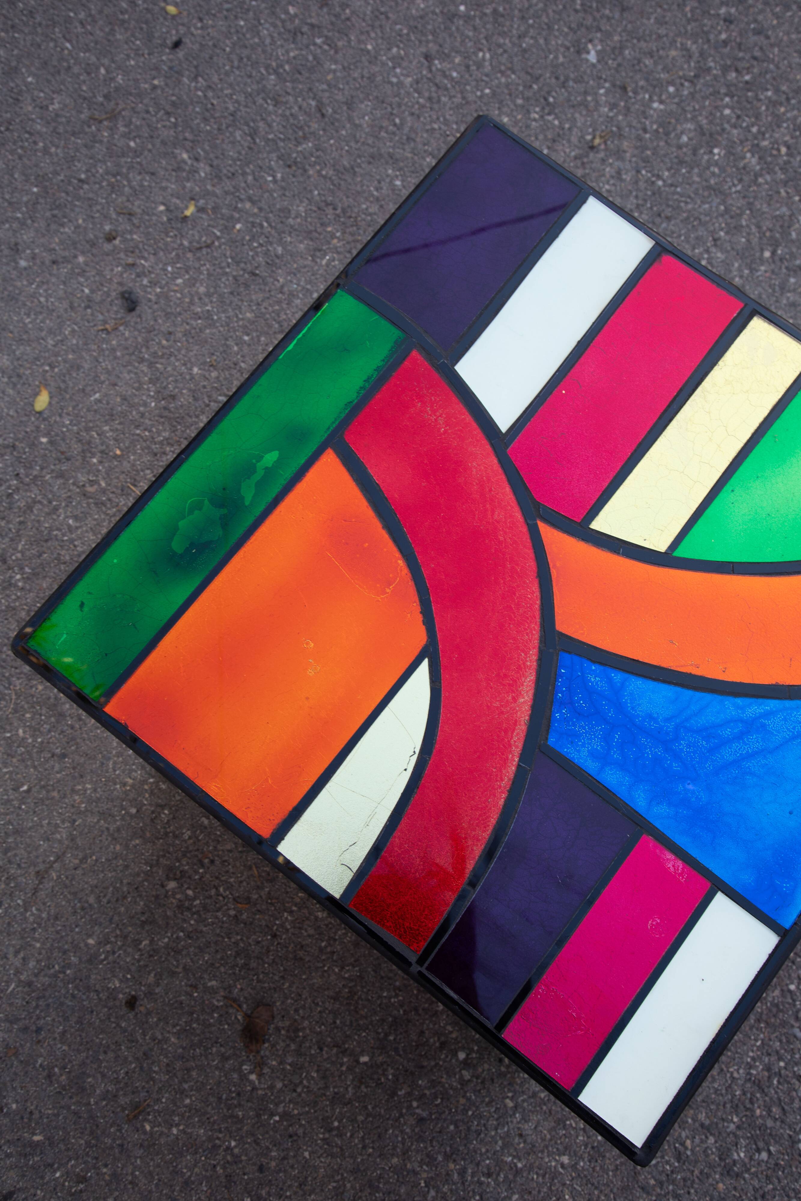 Multicolored stained glass Cube side table 50*50