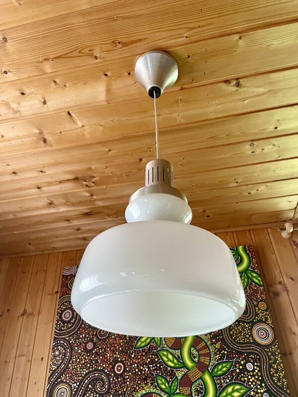 Lustre opaline blanche, vintage, année 70