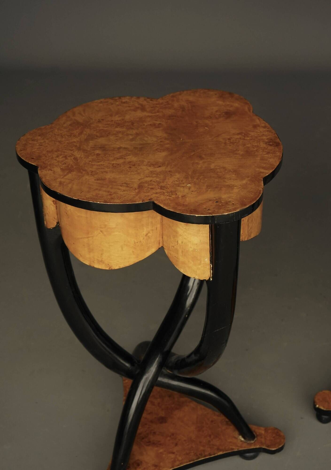 Decorative Italian Burl Maple and Birch wood Side Tables. 1950s