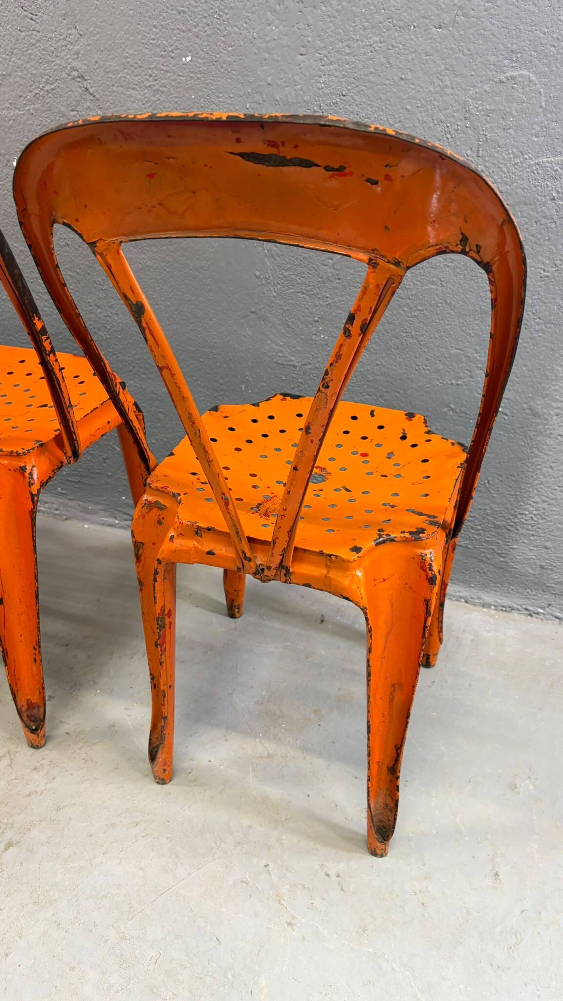 Set of four industrial metal dining chairs by Joseph Mathieu, painted steel, 1920s, France