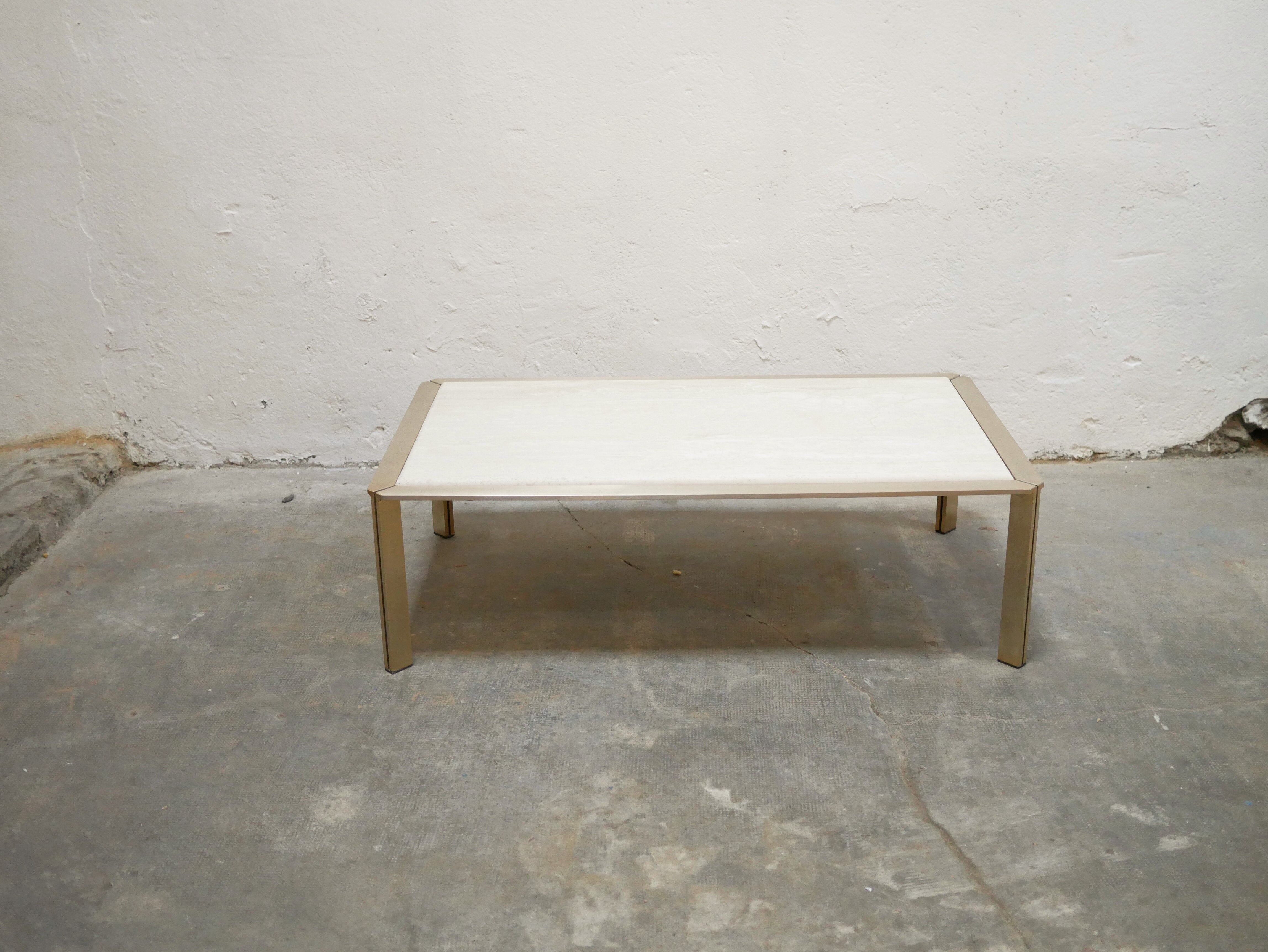 Vintage coffee table in travertine and brass