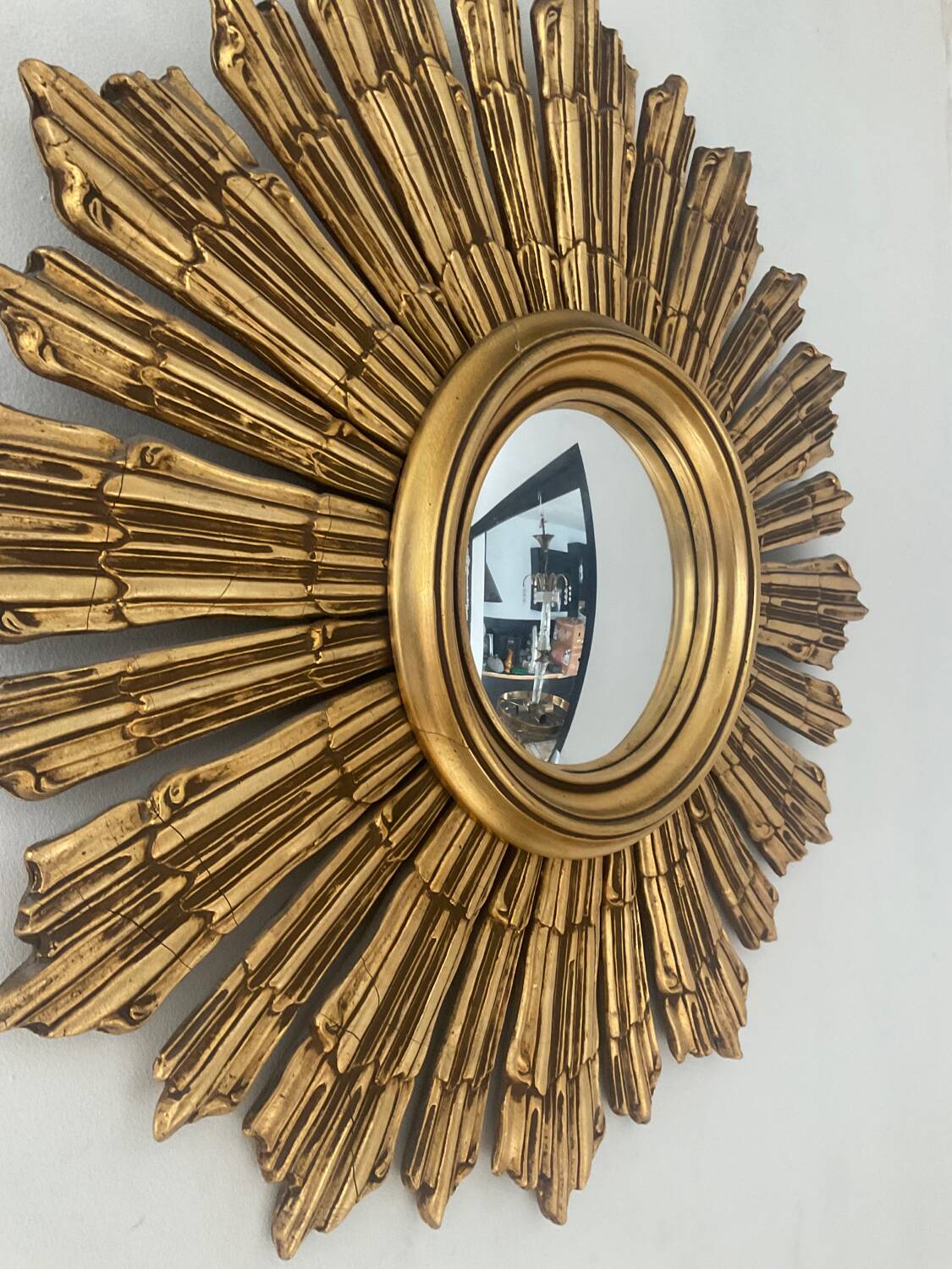 Old witch's eye mirror in gilded wood 62cm