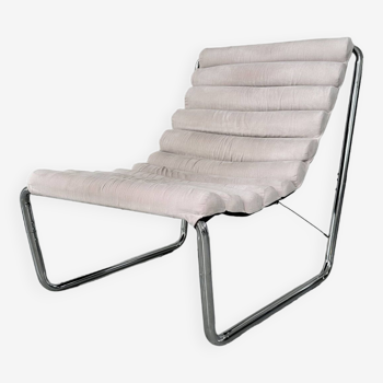 Designer armchair in chrome metal and fabric from the 1970s