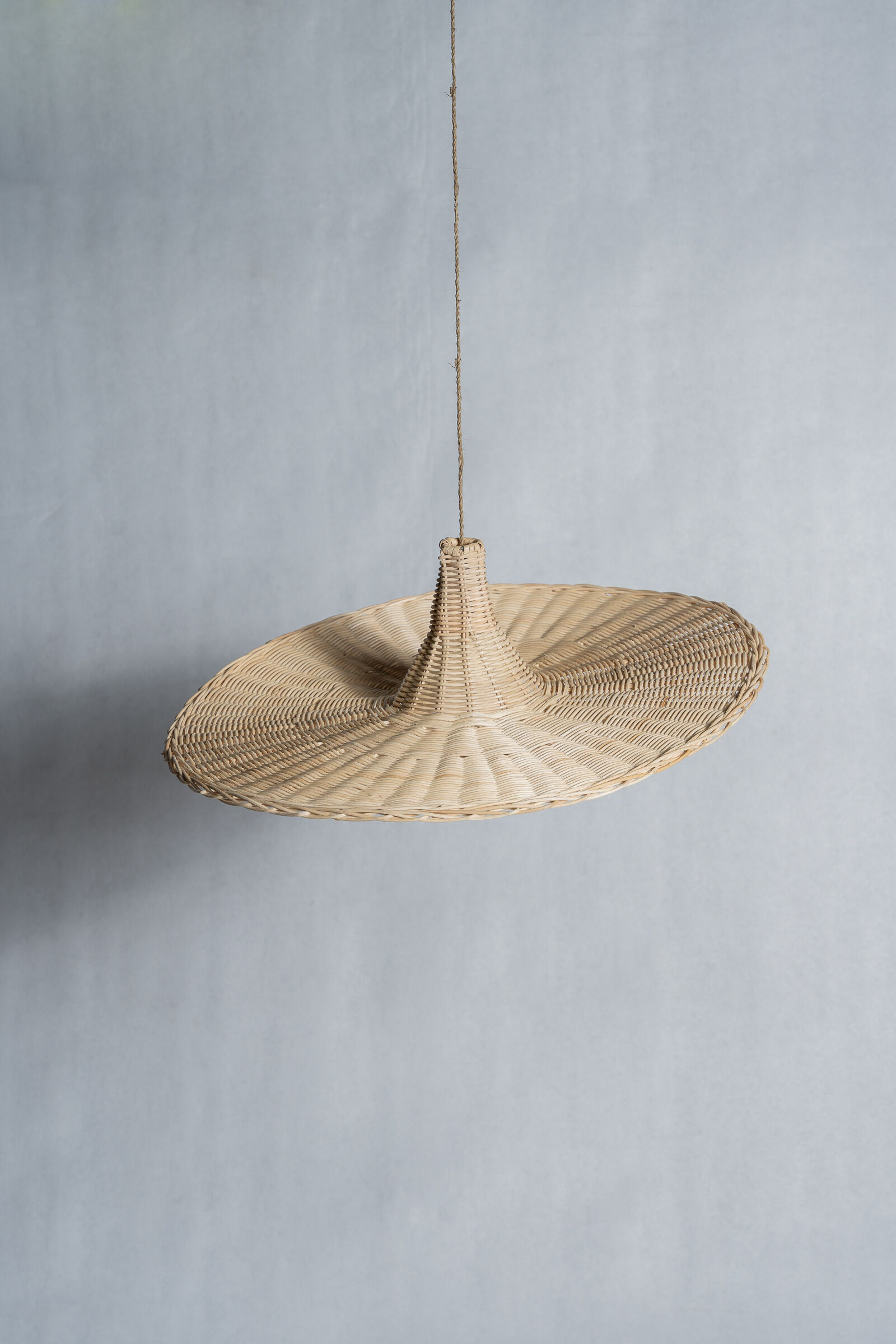 Large suspension, rattan luminaire in hat shape D:80cm