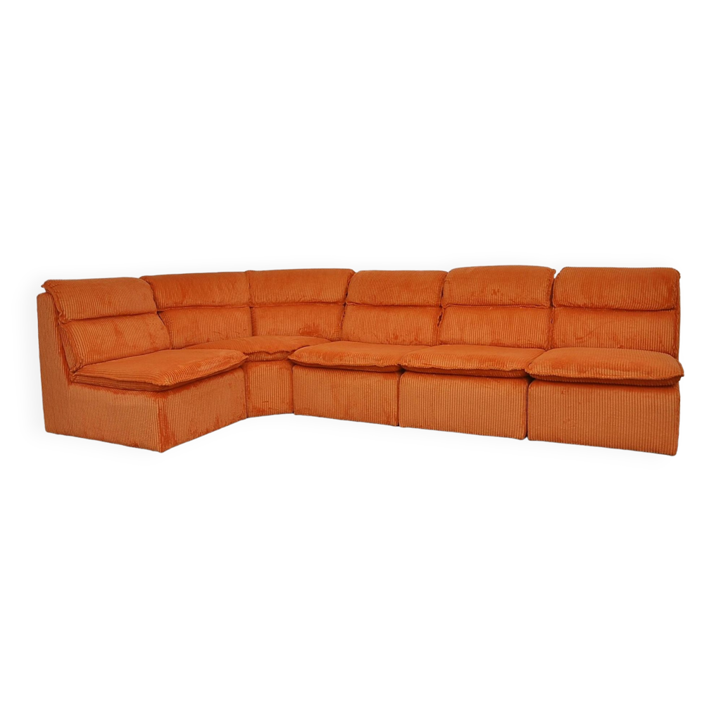 Orange corduroy modular sofa, 1970s, set of 5 Selency