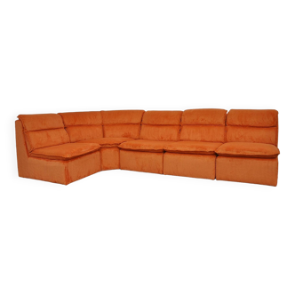 Orange corduroy modular sofa, 1970s, set of 5