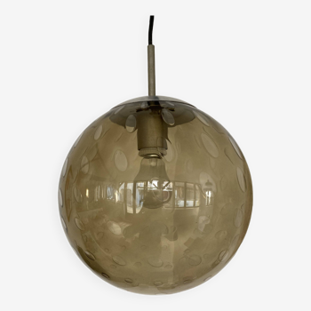 Suspension globe verre bullé ambré RAAK années 60