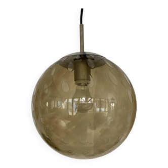 Suspension globe verre bullé ambré RAAK années 60