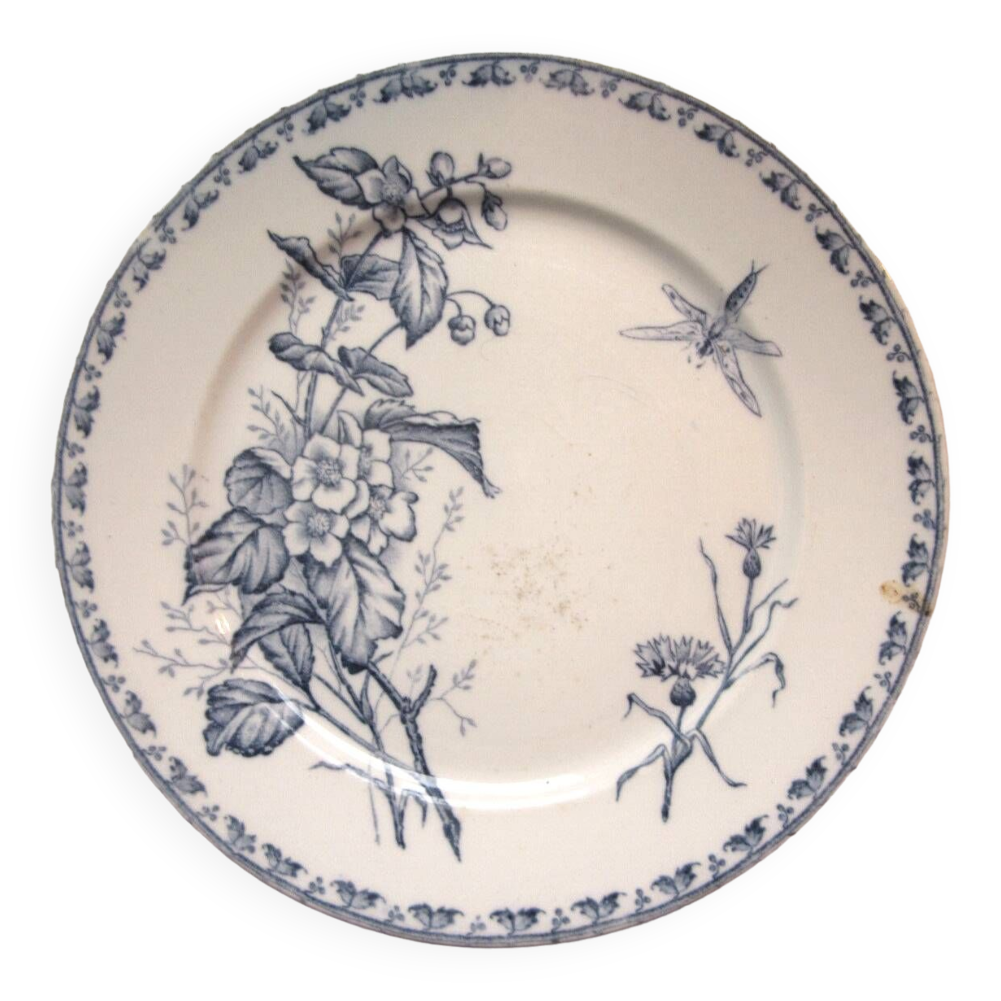 Terre de Fer dessert plate, Carmen de Sarreguemines: Flowers & Dragonfly, N5