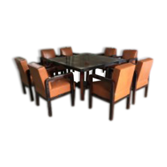 Table et ses 8 fauteuils art déco
