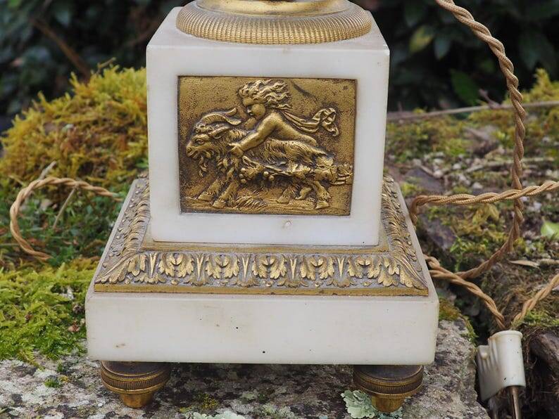 Antique French Marble Bronze Cherub Lamp - Napoleon III Style