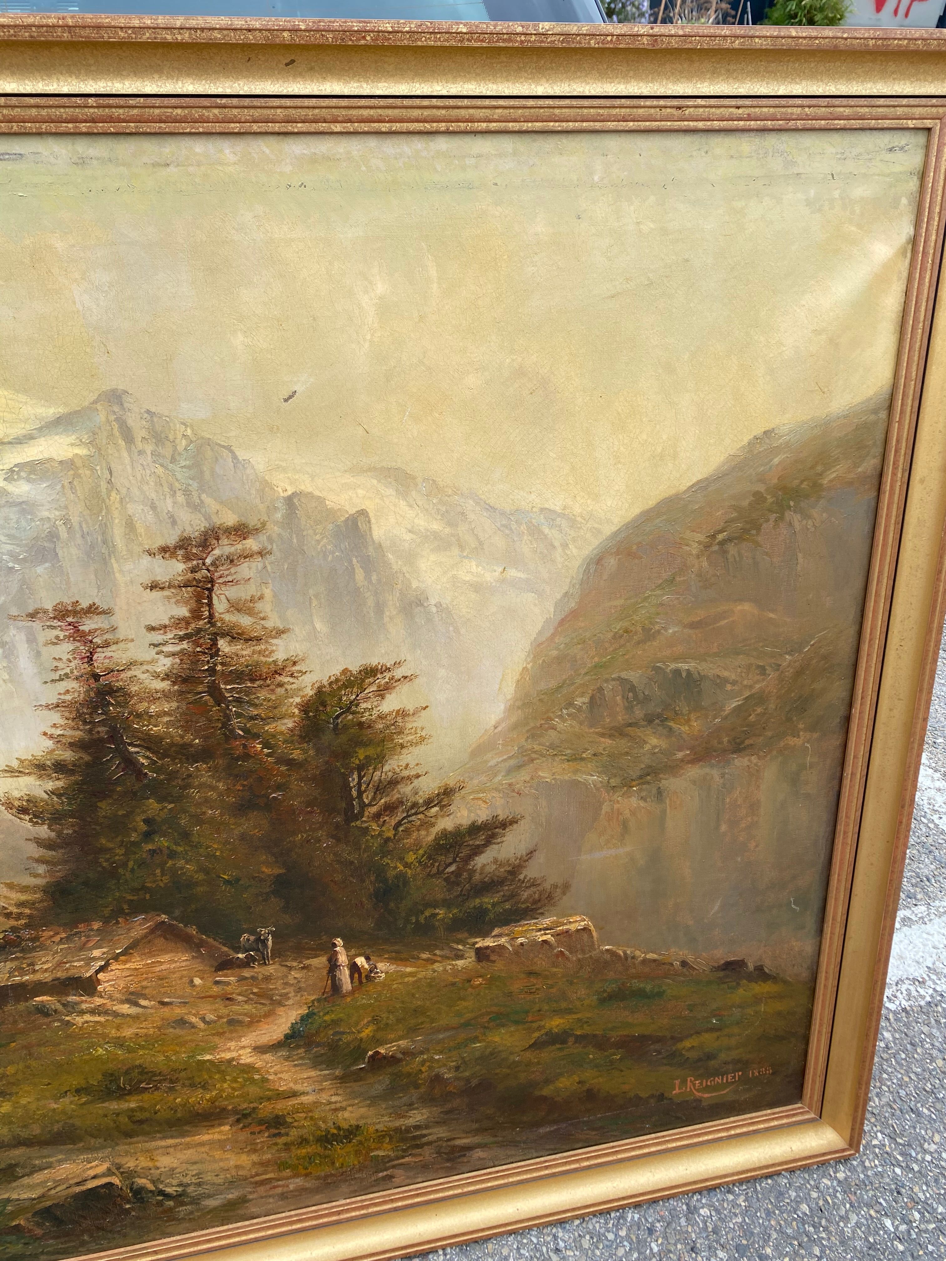 Oil on canvas "mountain landscape" signed L. Reignier 1888