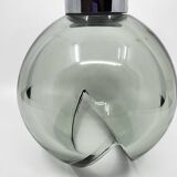 Pendant chandelier, chrome and smoked glass, eye ball design, space age, Italy, 1970s