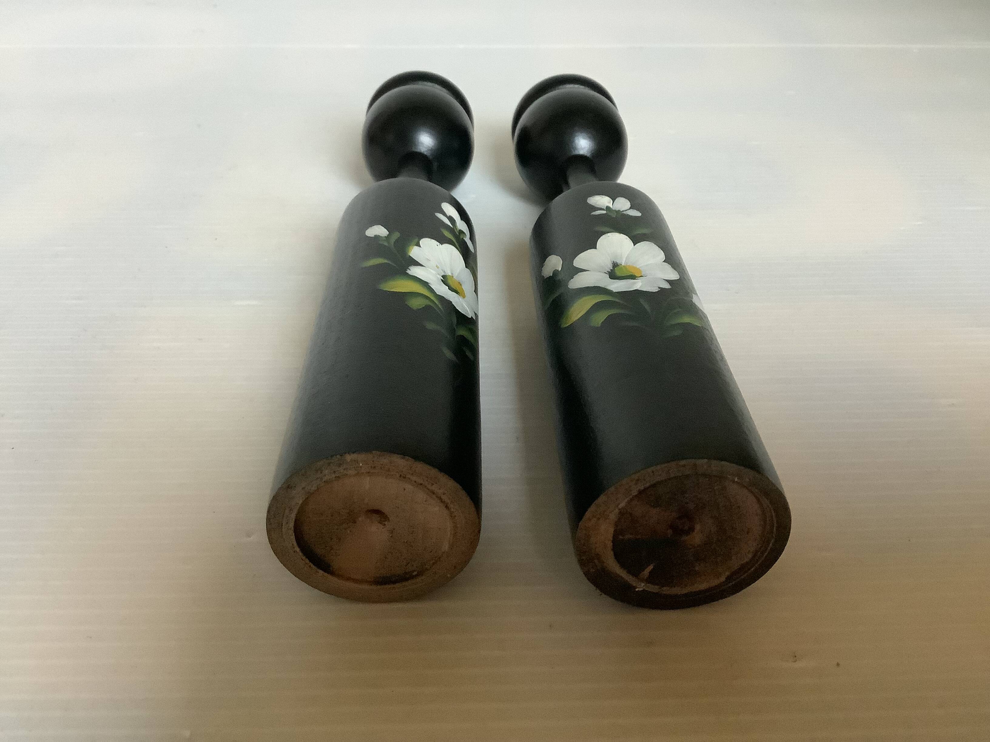 Pair of painted wooden candlesticks