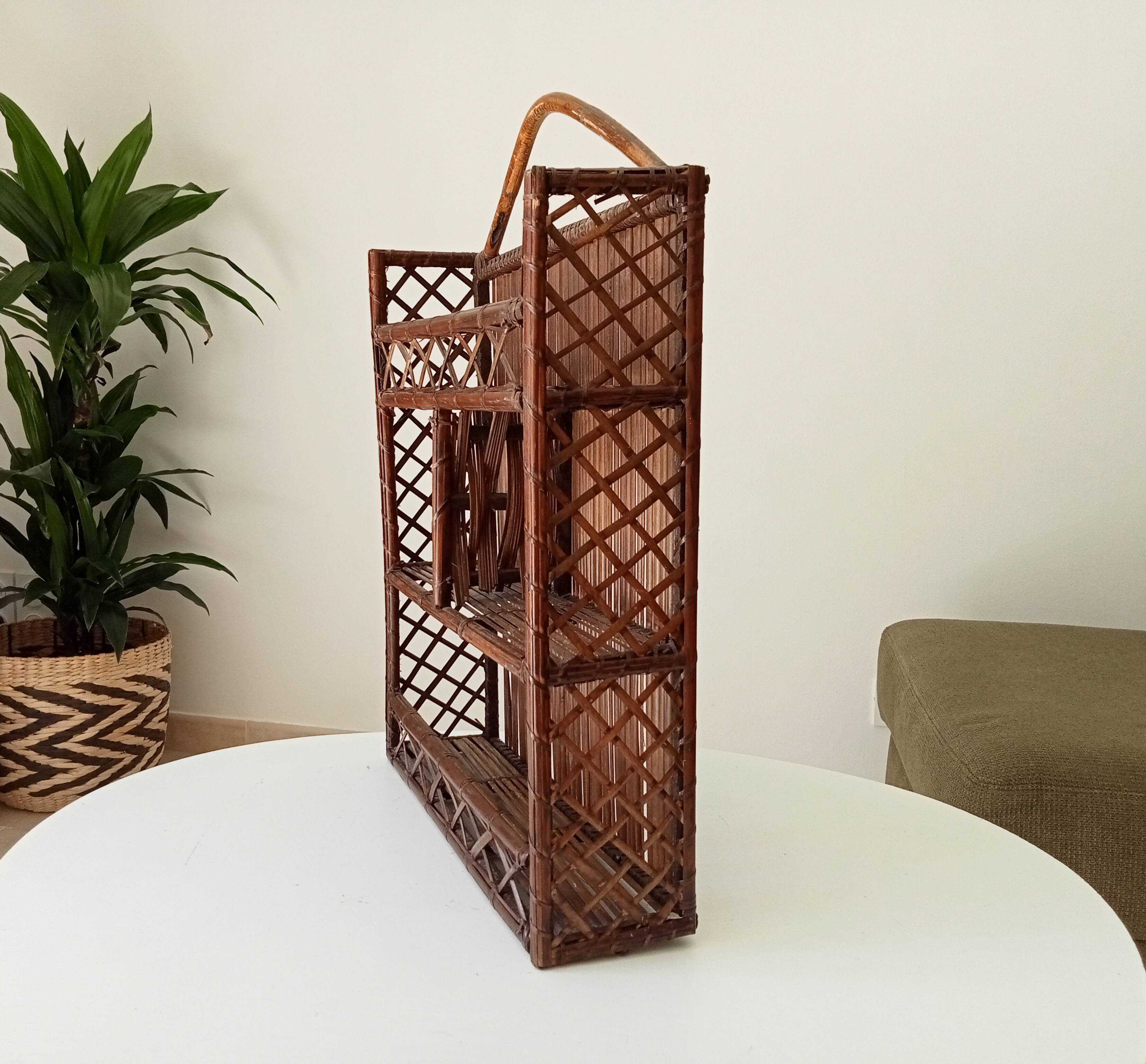 Vintage bamboo and rattan wall shelf from the 70s