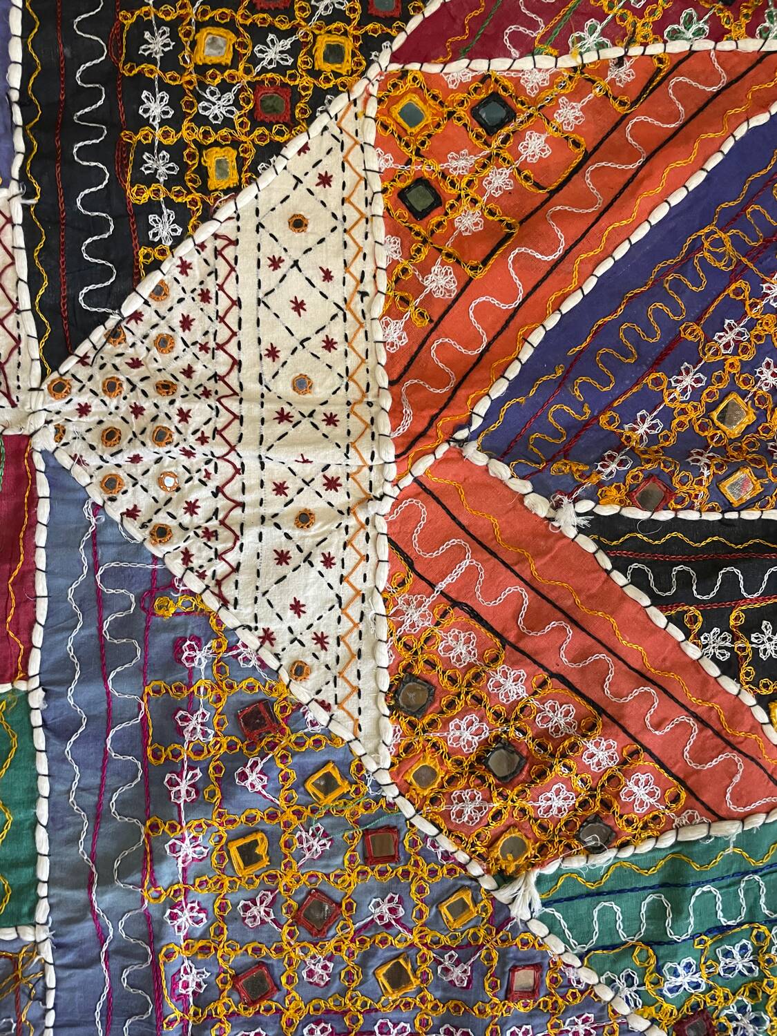 Oriental tablecloth with mirror and embroidery