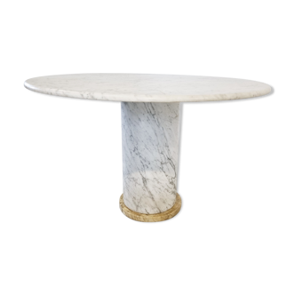 Vintage round White marble dining table 1970s