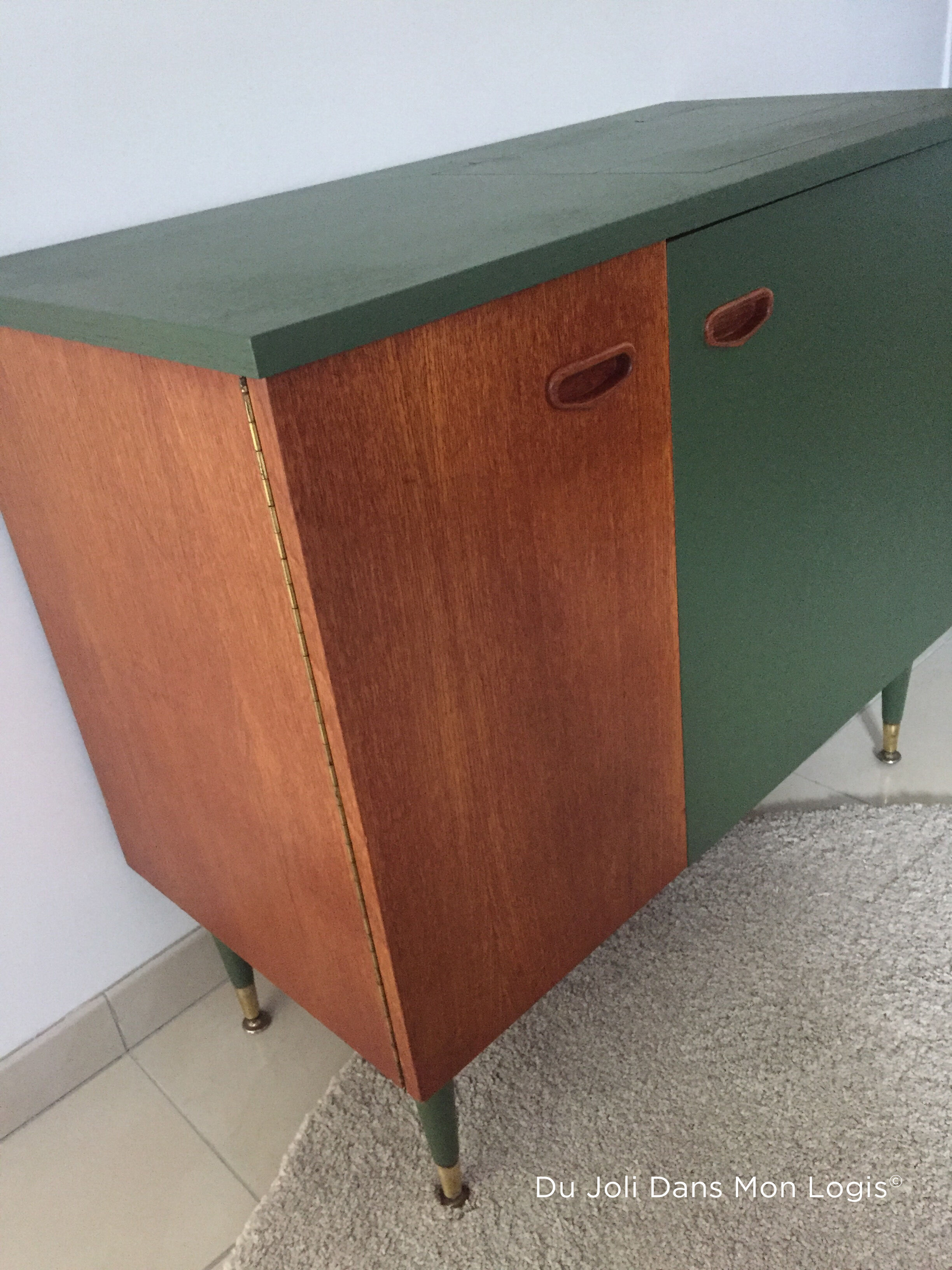 Vintage Scandinavian buffet with wooden compass feet and brass