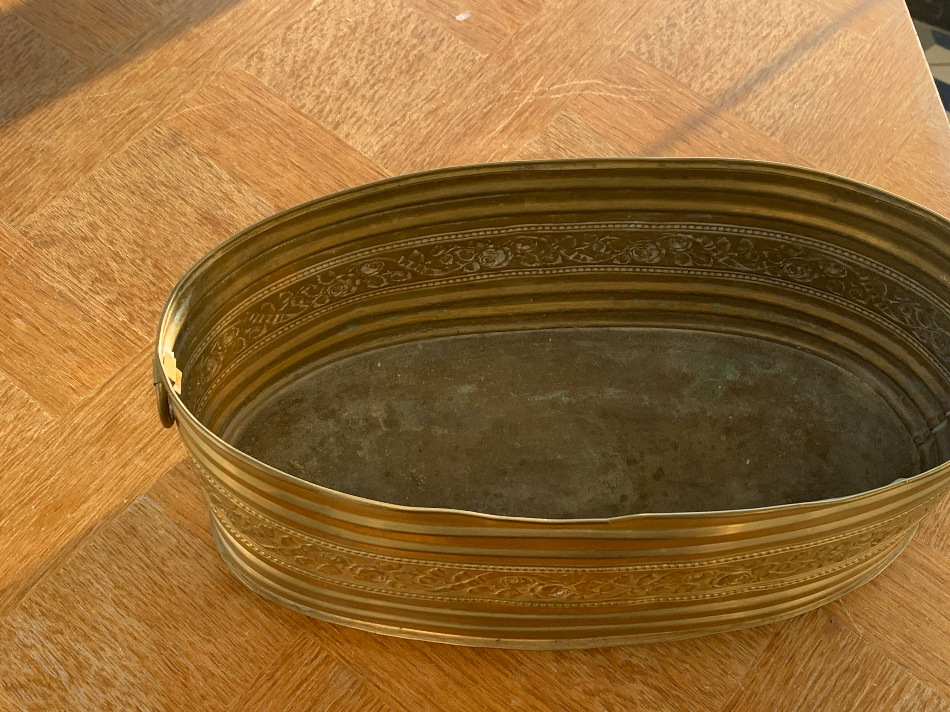 Copper centerpiece, art deco planter floral pattern