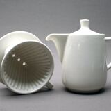 White ceramic coffeemaker and melitta filter, 60 years