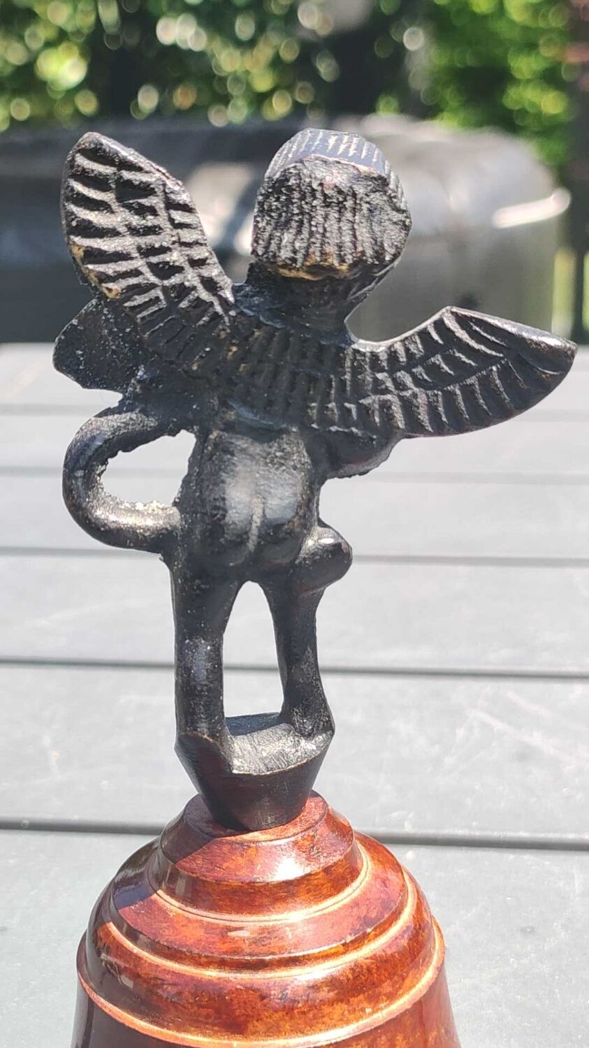 Pair of table bells musician angels in copper metal and bronze