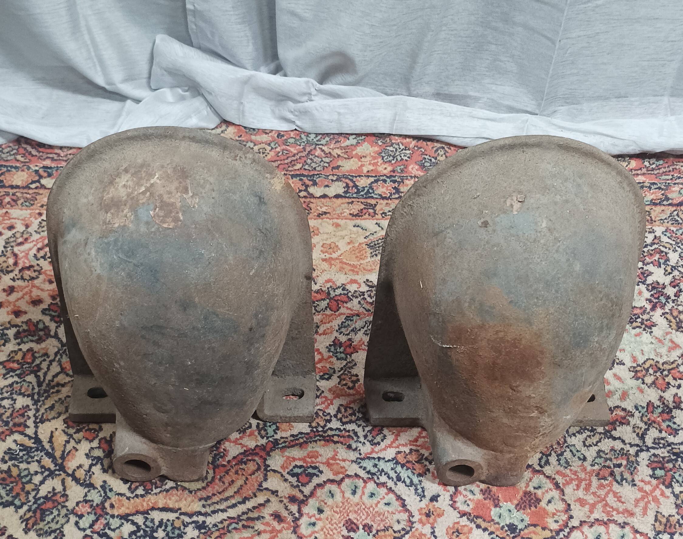 Pair of old cast iron Le Rhône drinking troughs