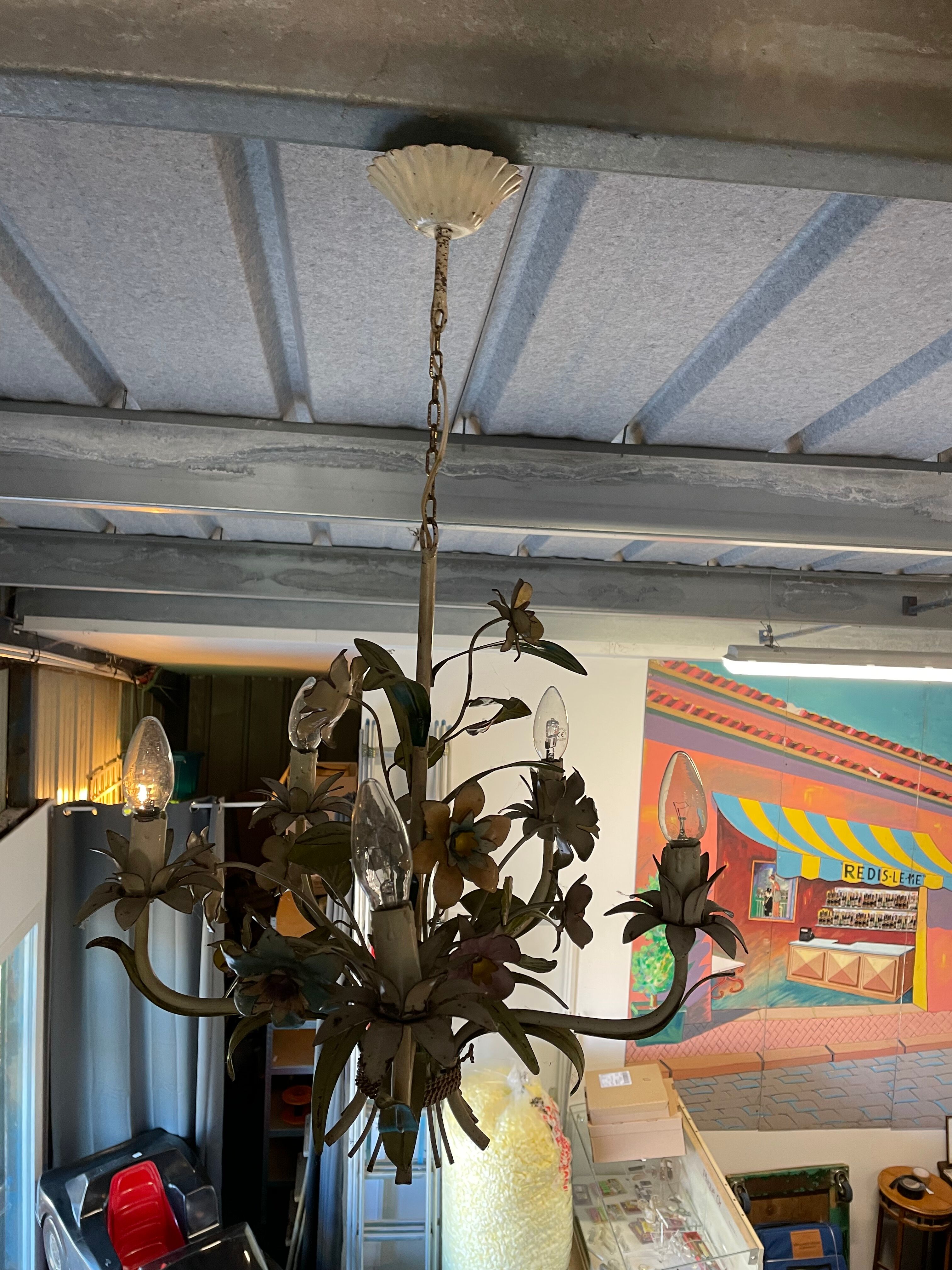 Flower painted metal chandelier