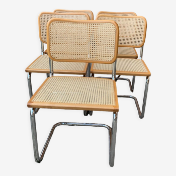 Set of 5 mid-century Italian B32 Cesca chairs by Marcel Breuer, 1970s