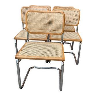 Set of 5 mid-century Italian B32 Cesca chairs by Marcel Breuer, 1970s