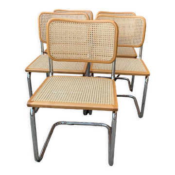Set of 5 mid-century Italian B32 Cesca chairs by Marcel Breuer, 1970s