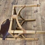 Vintage chair in rattan and bamboo and brown leather