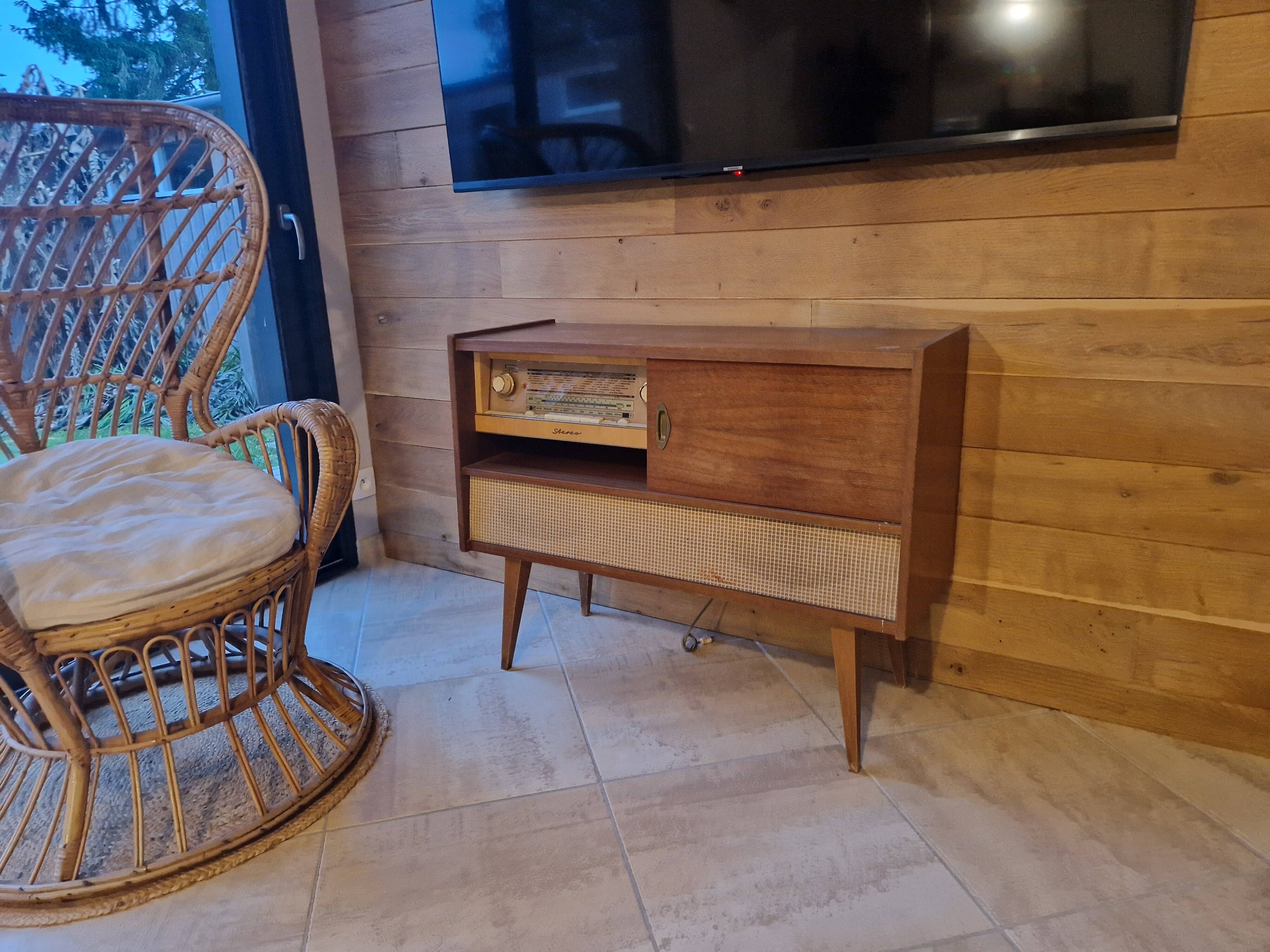 Vintage radio and record cabinet