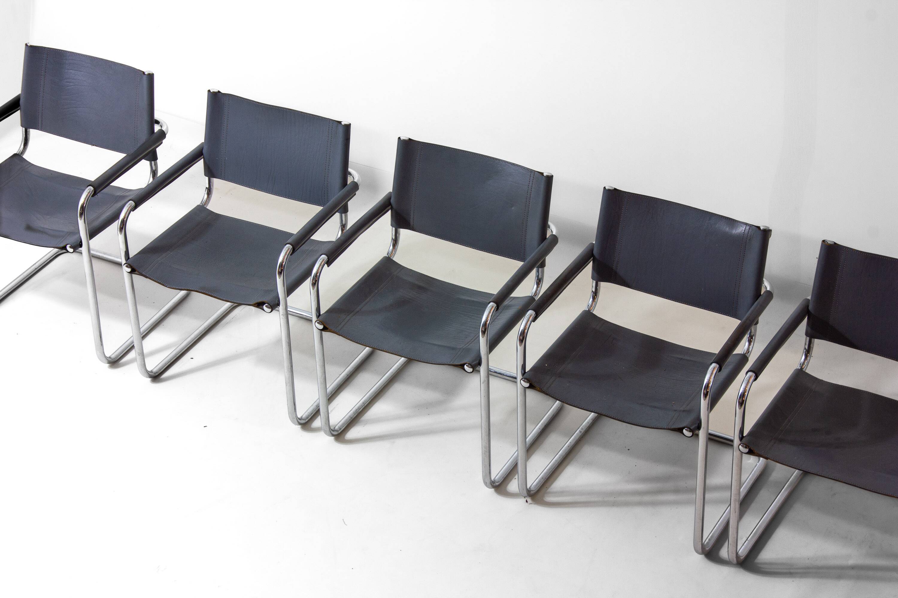 Set of Bauhaus "MG5" leather chairs by Matteo Grassi, Italy, 1980s