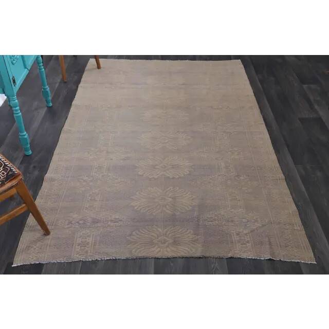 1970s Vintage Turkish Oushak Handmade Wool Cotton Purple Area Rug 168x268