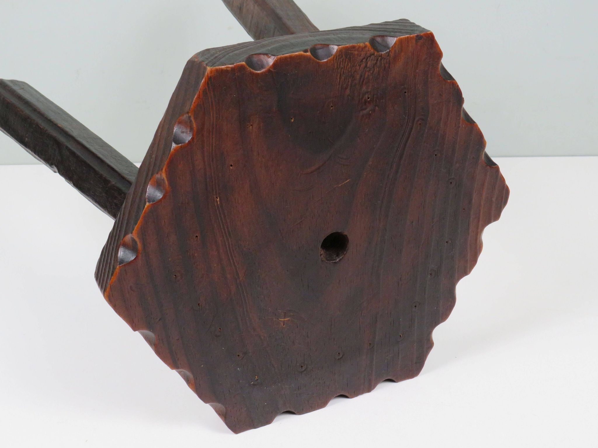 Rustic Spanish handcrafted stool in solid wood, 20th century