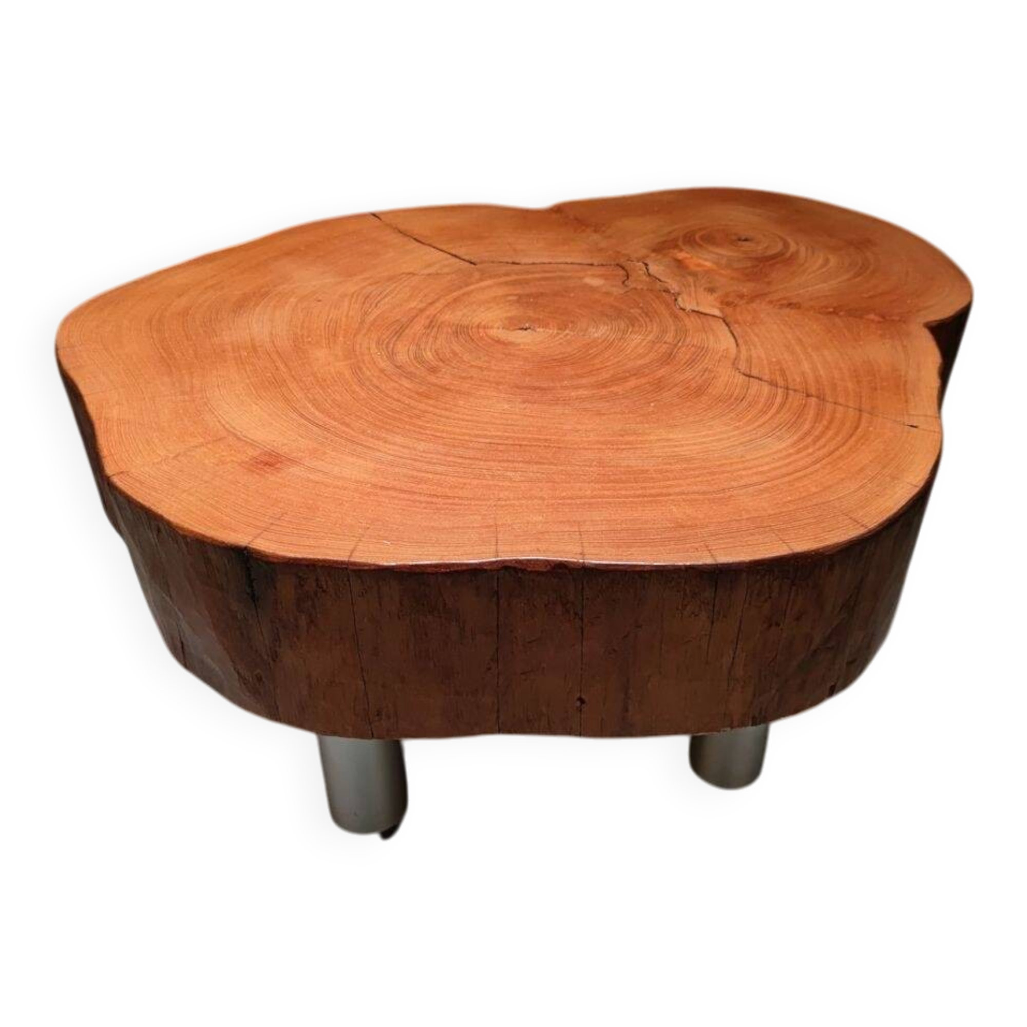To be entered: Solid teak coffee table – unique piece – trunk slice – 98 x 81 cm