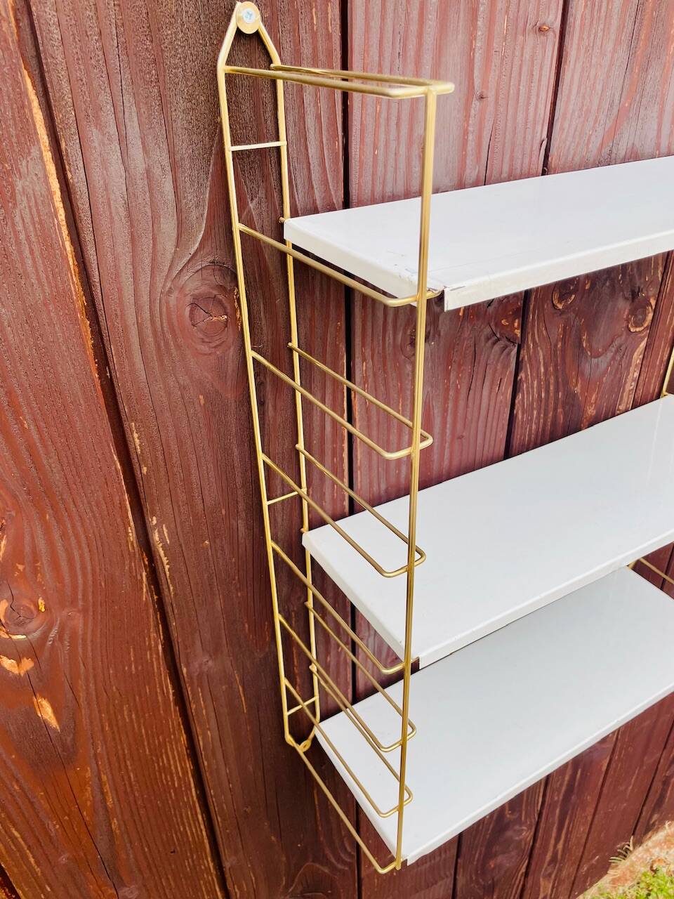 Vintage modular wall shelf, metal and brass, circa 1960s