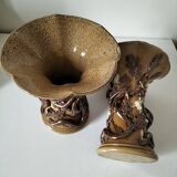 Duo of naturalistic stoneware vases – oak branches & acorns in relief