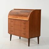 Secrétaire en teck scandinave avec tambour coulissant