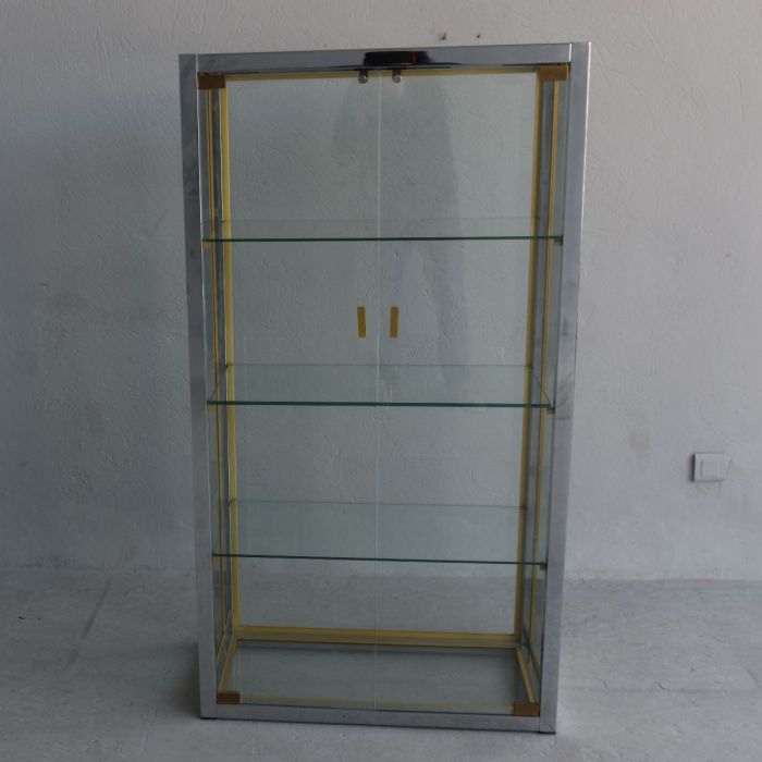 Vitrine vintage métal chromé et doré par Renato Zevi