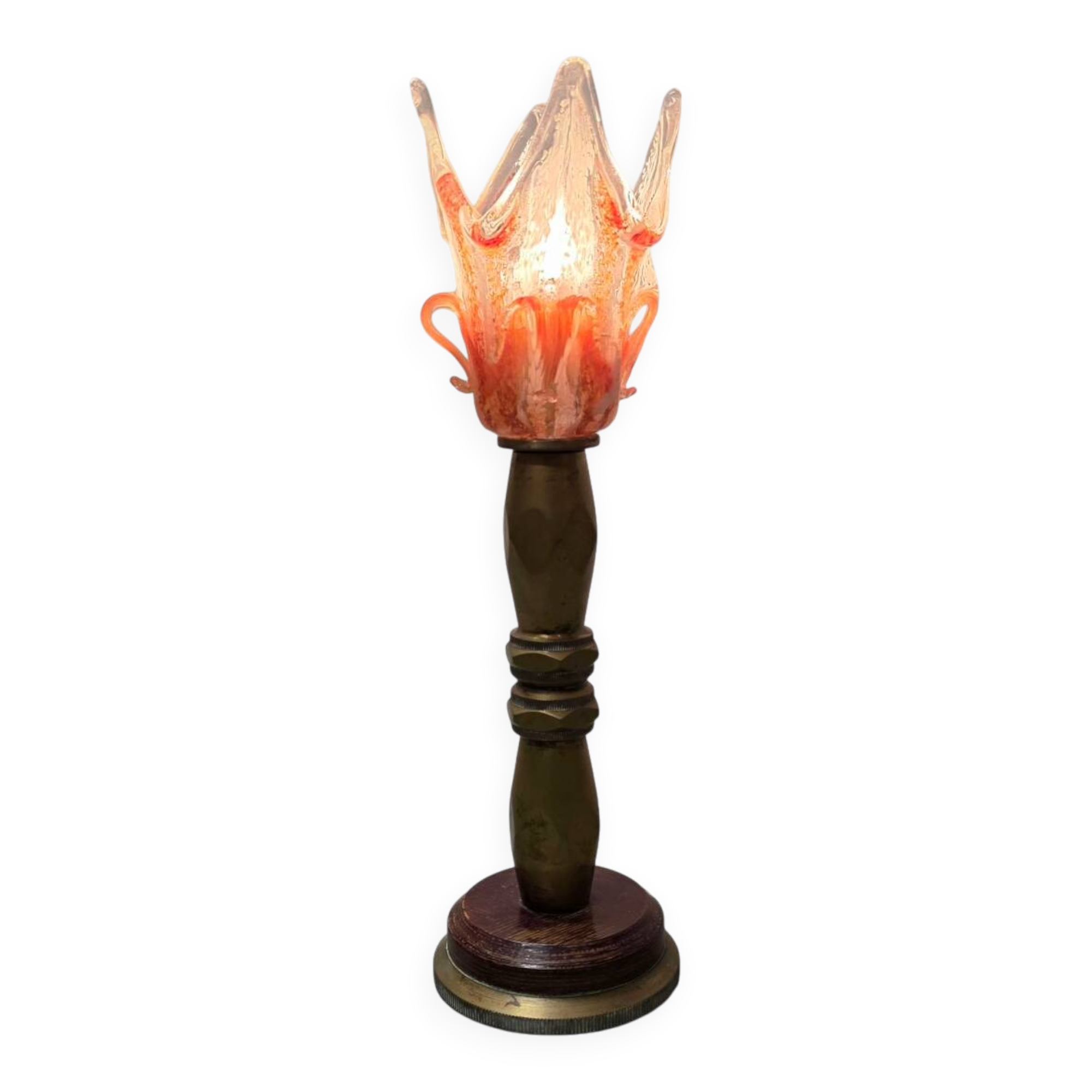 French Mid-century brass lamp with tulip shade, 1950s