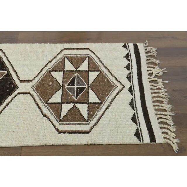 1970s Vintage Turkish Hand-Knotted Wool Cotton Beige Runner Rug 81x388