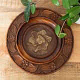 Vintage Handcarved Wooden Plate, Floral Folk Art, Wall Hanging, 1960s Decor